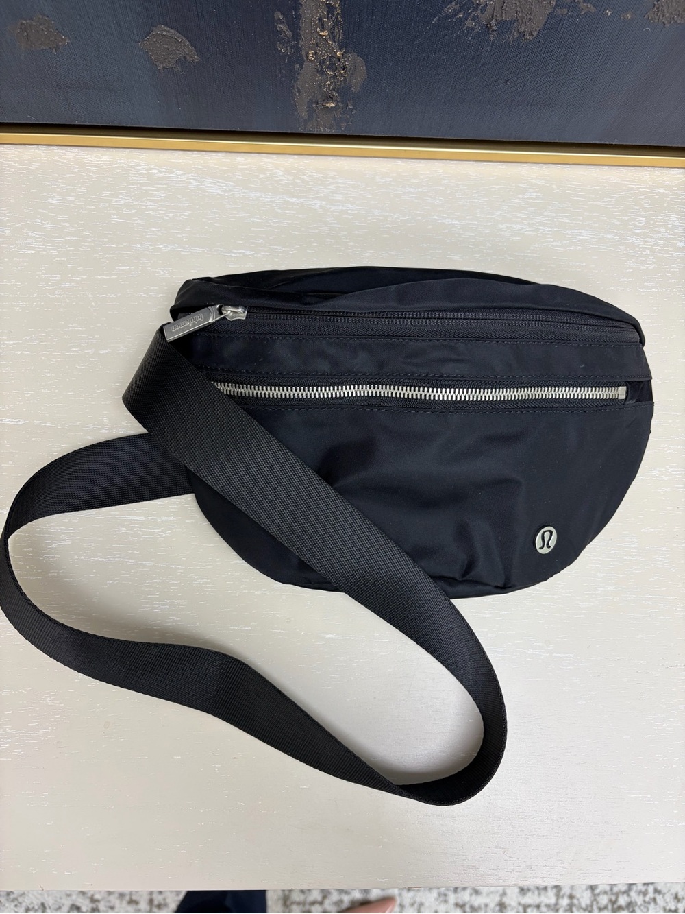 lululemon athletica Black Waist Pack with Silver Zipper